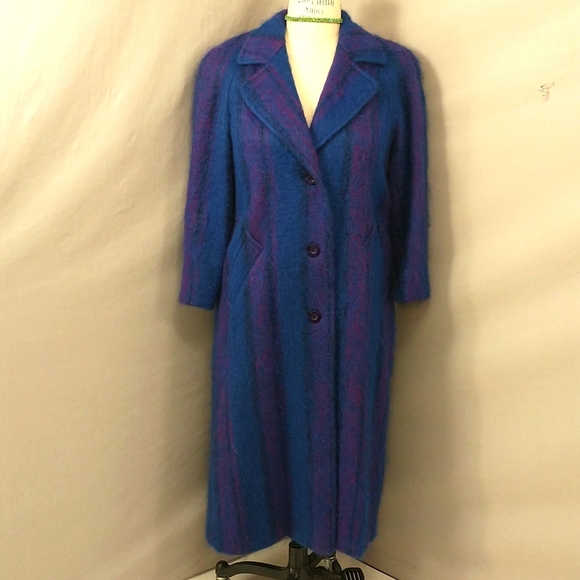 Mohair Long Coat Bright Color Purple &Blue Vintage 80s 90s USA Made Quality Wool